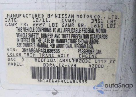 2012 Nissan Sentra 2.0 Sr z USA, uszkodzony, nr VIN 3N1AB6AP4CL686535